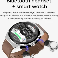 Decor Heimwerkzeuge-Smartwatch mit Bluetooth-Kopfhörern – klassisches Lederdesign