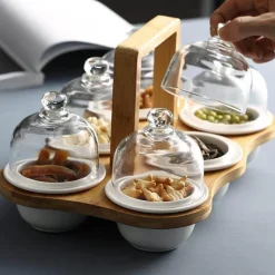 The Culinary Kit Küche & Esszimmer-Snackteller aus Keramik mit Glasdeckel – elegante Servierplatte