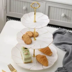 Feast u0026 Flair Küche & Esszimmer-Snackteller aus Knochenporzellan mit Goldeinlage – Serviergeschirr für Früchte und Süßigkeiten