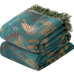 Wrap u0026 Relax Bettzeug-Sofabezug aus Baumwollgaze mit Vogel-Jacquardmuster – rutschfeste Ganzjahresdecke