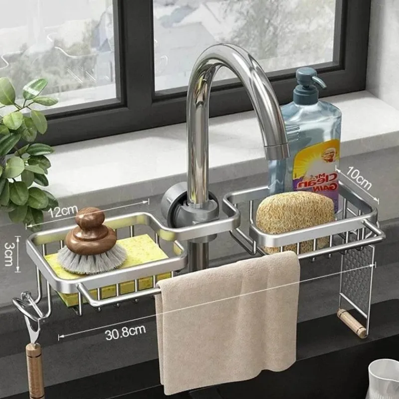 Tom Küche & Esszimmer-Space Aluminium Spülbecken-Abflussregal – Stilvoller Wasserhahn-Organizer für Küche und Bad