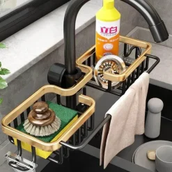 Tom Küche & Esszimmer-Space Aluminium Spülbecken-Abflussregal – Stilvoller Wasserhahn-Organizer für Küche und Bad