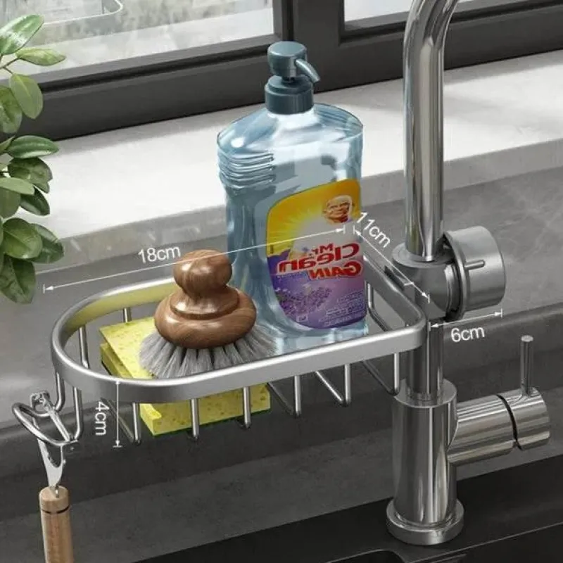 Tom Küche & Esszimmer-Space Aluminium Spülbecken-Abflussregal – Stilvoller Wasserhahn-Organizer für Küche und Bad