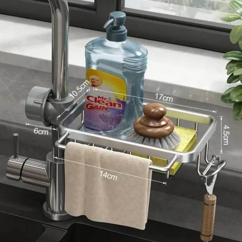 Tom Küche & Esszimmer-Space Aluminium Spülbecken-Abflussregal – Stilvoller Wasserhahn-Organizer für Küche und Bad