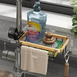 Tom Küche & Esszimmer-Space Aluminium Spülbecken-Abflussregal – Stilvoller Wasserhahn-Organizer für Küche und Bad