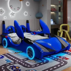 Kinder Cozy Living Kinderzimmermöbel|Möbel-Speed ​​Race Car Bett - Kinderbett mit LED-Licht