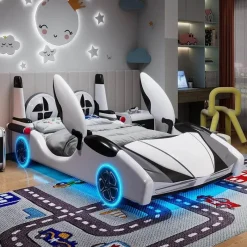 Kinder Cozy Living Kinderzimmermöbel|Möbel-Speed Race Car Bett - Kinderbett mit LED-Licht