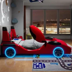 Kinder Cozy Living Kinderzimmermöbel|Möbel-Speed Race Car Bett - Kinderbett mit LED-Licht