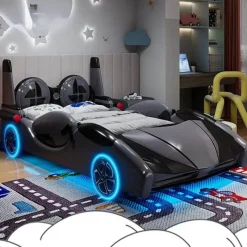 Kinder Cozy Living Kinderzimmermöbel|Möbel-Speed Race Car Bett - Kinderbett mit LED-Licht