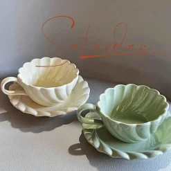 Plates u0026 More Küche & Esszimmer-Spitzen-Kaffeetasse und Untertasse aus Keramik – elegantes Trinkgeschirr für Zuhause und das Büro