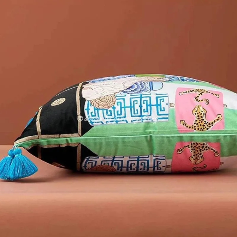 Pillow Haven Bettzeug-Staffordshire Hund Kissenbezug - Chinoiserie Dekokissen