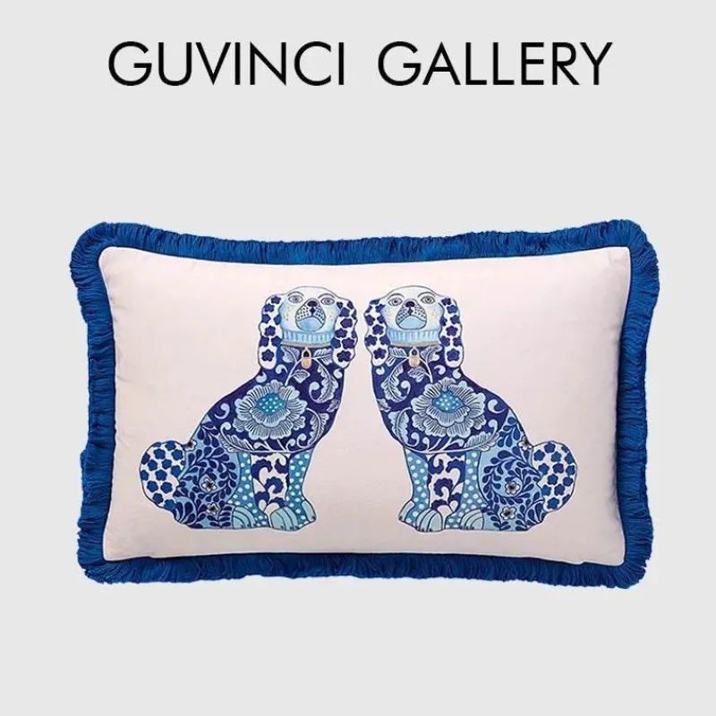 Pillow Haven Bettzeug-Staffordshire Hund Kissenbezug - Chinoiserie Dekokissen