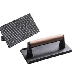 Tom Küche & Esszimmer-Steakpresse aus Gusseisen – rechteckige Fleischpresse mit Holzgriff