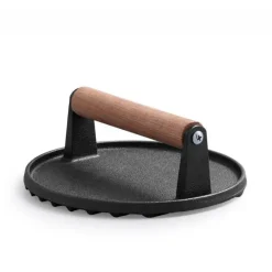 Tom Küche & Esszimmer-Steakpresse aus Gusseisen für perfektes Grillen – BBQ-Tool mit Holzgriff