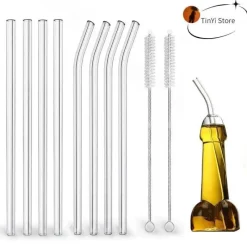 Plates u0026 More Küche & Esszimmer-Strohhalm-Set aus Borosilikatglas – wiederverwendbare Strohhalme für Smoothies und Cocktails