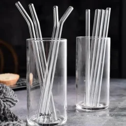 Plates u0026 More Küche & Esszimmer-Strohhalm-Set aus Borosilikatglas – wiederverwendbare Strohhalme für Smoothies und Cocktails