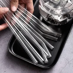 Plates u0026 More Küche & Esszimmer-Strohhalm-Set aus Borosilikatglas – wiederverwendbare Strohhalme für Smoothies und Cocktails