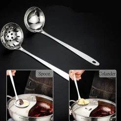 Tom Küche & Esszimmer-Suppenkelle aus Edelstahl mit langem Griff, Sieb – langlebiges Küchenutensil