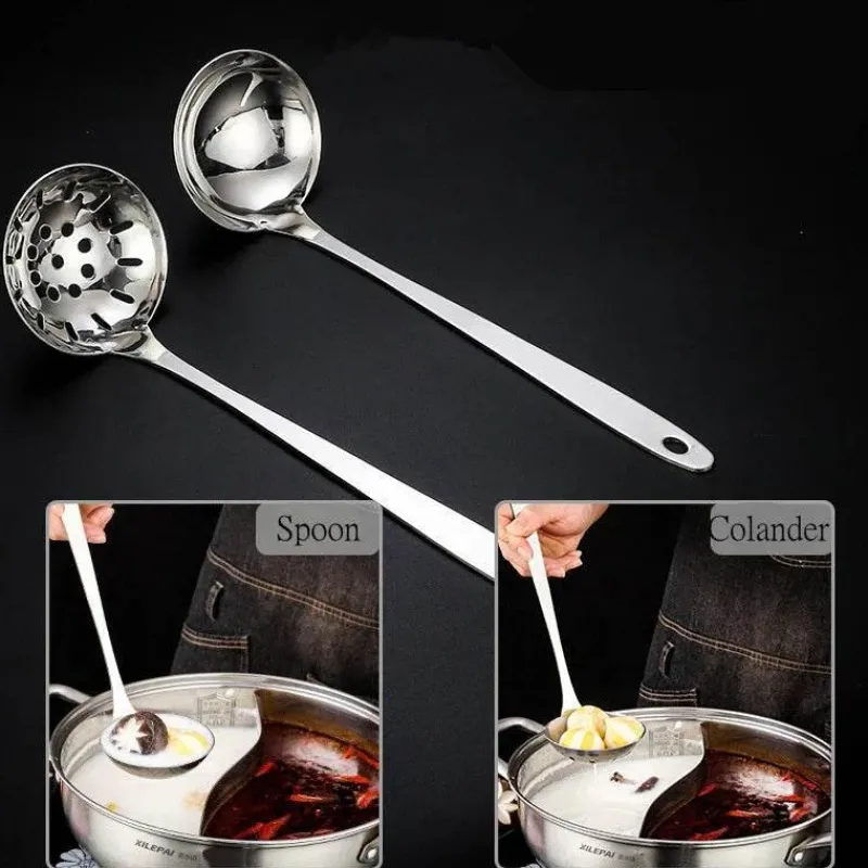 Tom Küche & Esszimmer-Suppenkelle aus Edelstahl mit langem Griff, Sieb – langlebiges Küchenutensil