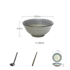 Elegance at the Table Küche & Esszimmer-Suppenschüssel-Set aus Keramik – große Retro-Schüssel mit Löffel und Essstäbchen