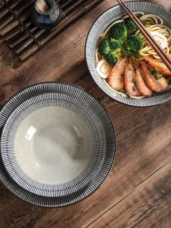 Elegance at the Table Küche & Esszimmer-Suppenschüssel-Set aus Keramik – große Retro-Schüssel mit Löffel und Essstäbchen