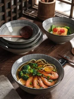 Elegance at the Table Küche & Esszimmer-Suppenschüssel-Set aus Keramik – große Retro-Schüssel mit Löffel und Essstäbchen