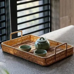 Feast u0026 Flair Küche & Esszimmer-Tablett mit geflochtenem Rattangriff zum Servieren und Aufbewahren