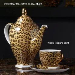 Feast u0026 Flair Küche & Esszimmer-Tee- und Kaffeeservice aus Knochenporzellan mit Leopardenmuster – elegantes Trinkgeschirr aus Porzellan