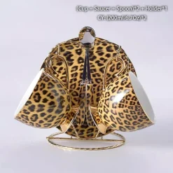 Feast u0026 Flair Küche & Esszimmer-Tee- und Kaffeeservice aus Knochenporzellan mit Leopardenmuster – elegantes Trinkgeschirr aus Porzellan