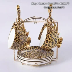 Feast u0026 Flair Küche & Esszimmer-Tee- und Kaffeeservice aus Knochenporzellan mit Leopardenmuster – elegantes Trinkgeschirr aus Porzellan