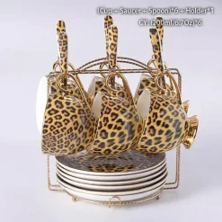 Feast u0026 Flair Küche & Esszimmer-Tee- und Kaffeeservice aus Knochenporzellan mit Leopardenmuster – elegantes Trinkgeschirr aus Porzellan