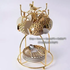 Feast u0026 Flair Küche & Esszimmer-Tee- und Kaffeeservice aus Knochenporzellan mit Leopardenmuster – elegantes Trinkgeschirr aus Porzellan