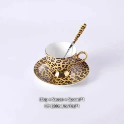 Feast u0026 Flair Küche & Esszimmer-Tee- und Kaffeeservice aus Knochenporzellan mit Leopardenmuster – elegantes Trinkgeschirr aus Porzellan