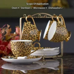 Feast u0026 Flair Küche & Esszimmer-Tee- und Kaffeeservice aus Knochenporzellan mit Leopardenmuster – elegantes Trinkgeschirr aus Porzellan