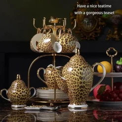 Feast u0026 Flair Küche & Esszimmer-Tee- und Kaffeeservice aus Knochenporzellan mit Leopardenmuster – elegantes Trinkgeschirr aus Porzellan