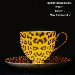 Feast u0026 Flair Küche & Esszimmer-Tee- und Kaffeeservice aus Knochenporzellan mit Leopardenmuster – elegantes Trinkgeschirr aus Porzellan