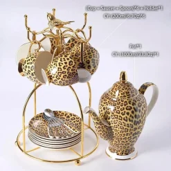 Feast u0026 Flair Küche & Esszimmer-Tee- und Kaffeeservice aus Knochenporzellan mit Leopardenmuster – elegantes Trinkgeschirr aus Porzellan