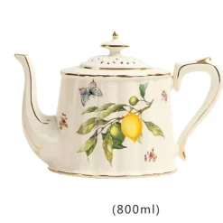 Elegance at the Table Küche & Esszimmer-Tee- und Kaffeeservice aus Keramik – Zitronenteekanne mit goldenem Rand und Untertasse