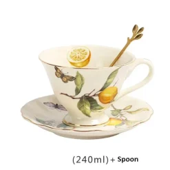 Elegance at the Table Küche & Esszimmer-Tee- und Kaffeeservice aus Keramik – Zitronenteekanne mit goldenem Rand und Untertasse