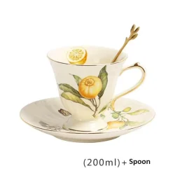 Elegance at the Table Küche & Esszimmer-Tee- und Kaffeeservice aus Keramik – Zitronenteekanne mit goldenem Rand und Untertasse