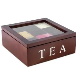 Brew Bliss Küche & Esszimmer-Teeaufbewahrungsdose aus Holz - Große Organizerbox mit Gitter