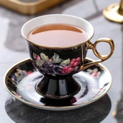 Feast u0026 Flair Küche & Esszimmer-Teegeschirr-Set aus Bone China – Schwarzer Tee, Tasse und Untertasse, Kaffee im französischen Stil