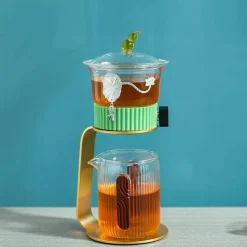 The Decor Haven Küche & Esszimmer-Teekanne aus Glas – Antikes, geheimnisvolles Blattdesign