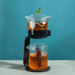 The Decor Haven Küche & Esszimmer-Teekanne aus Glas – Antikes, geheimnisvolles Blattdesign