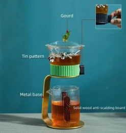 The Decor Haven Küche & Esszimmer-Teekanne aus Glas – Antikes, geheimnisvolles Blattdesign