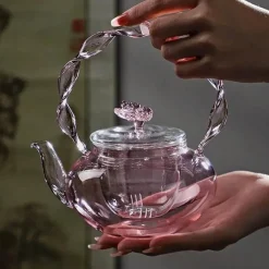 Brew Bliss Küche & Esszimmer-Teekanne aus Glas mit Blumenmuster und Teesieb – Eleganter Teebereiter für losen Tee