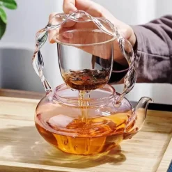 Brew Bliss Küche & Esszimmer-Teekanne aus Glas mit Blumenmuster und Teesieb – Eleganter Teebereiter für losen Tee