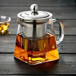 Tom Küche & Esszimmer-Teekanne aus Glas mit Teesieb – Elegante Teekanne aus Edelstahl