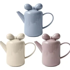 The Cozy Mug Küche & Esszimmer-Teekanne aus Porzellan mit Schleifenknoten-Design – Elegante Teekanne aus Keramik