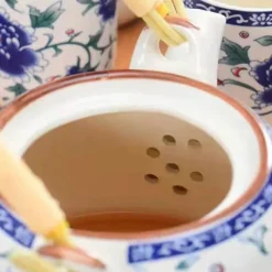 Plates u0026 More Küche & Esszimmer-Teekannen-Set aus Porzellan – 900 ml blau-weißer Puer-Teekessel mit Tontasse